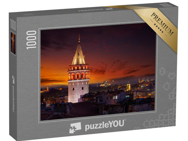 Puzzle 1000 pezzi „Torre di Galata illuminata di sera, Istanbul, Turchia“