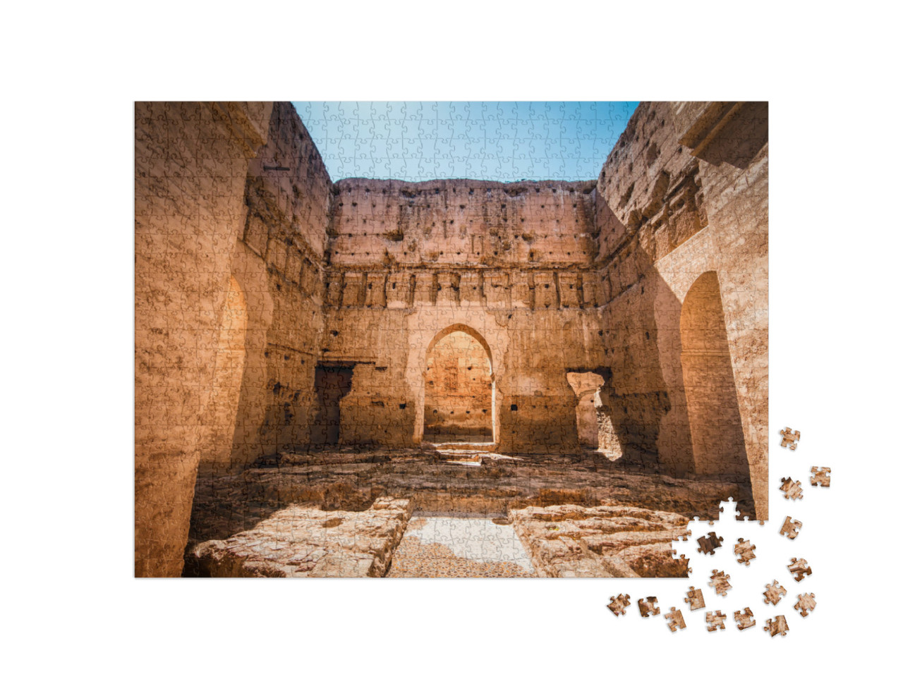 Puzzle 1000 pezzi „Il Palazzo di El Badi: imponenti rovine vicino a Marrakech, Marocco“