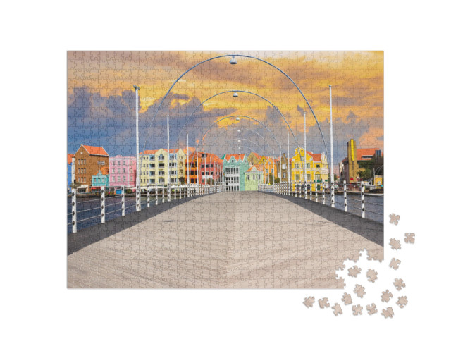 Puzzle 1000 pezzi „Ponte galleggiante di Pantoon a Willemstad, Curacao“