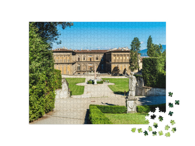 Puzzle 1000 pezzi „La facciata posteriore di Palazzo Pitti, con vista sull'anfiteatro, Firenze, Toscana, Italia“