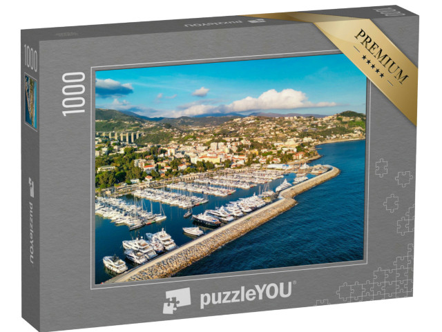 Puzzle 1000 pezzi „Sanremo, Italia. Vista aerea del porto e dello skyline della città in un pomeriggio di sole“