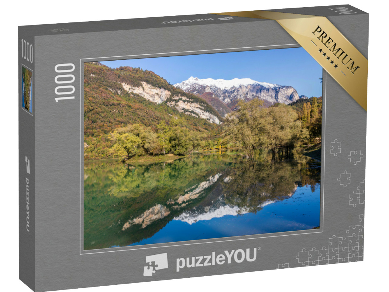 Puzzle 1000 pezzi „Paesaggio montano presso il lago di Tenno, in Italia.“