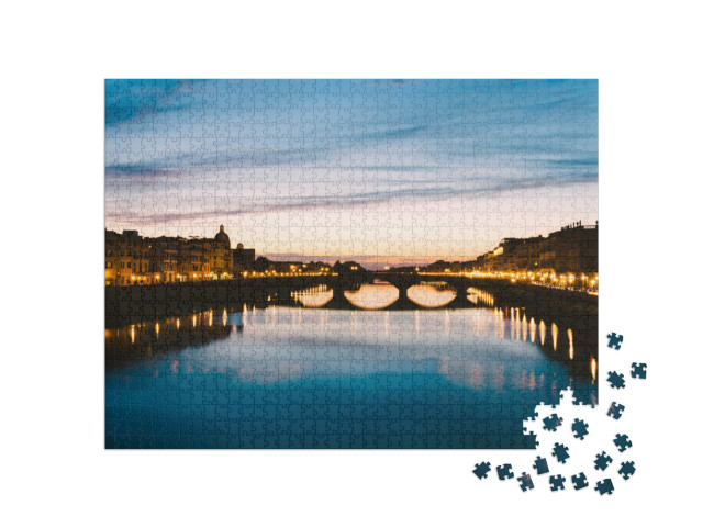 Puzzle 1000 pezzi „Motivi d'epoca di un Ponte Santa Trinita sul fiume Arno, Toscana“