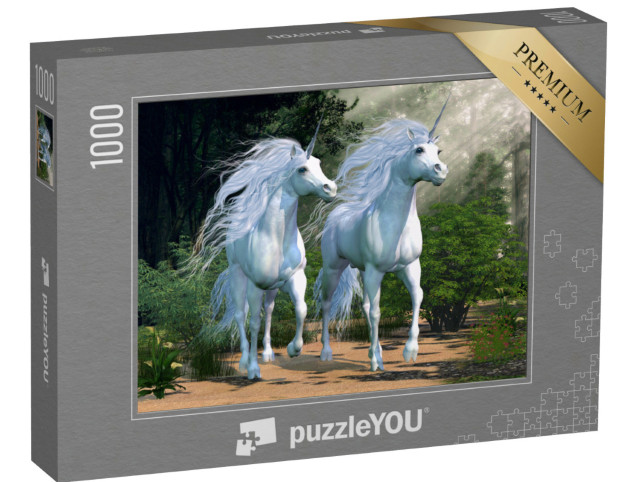 Puzzle 1000 pezzi „Incantevoli unicorni nella foresta incantata“