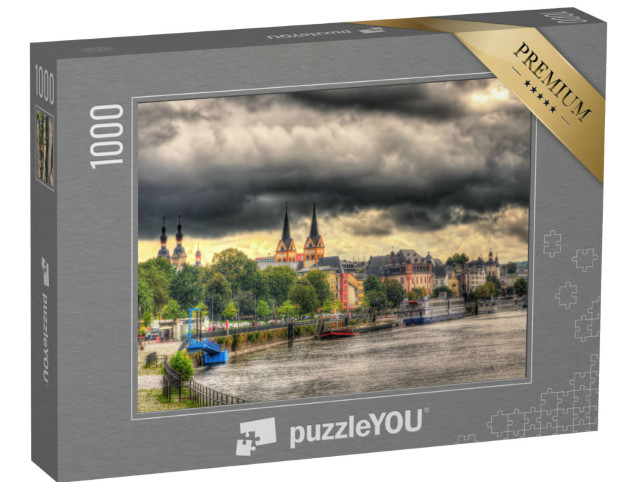 Puzzle 1000 pezzi „La diga di Coblenza sotto le nuvole scure della pioggia“