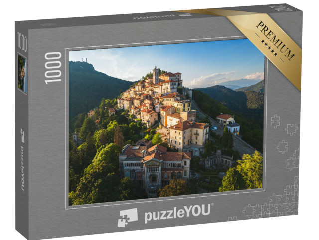 Puzzle 1000 pezzi „Vista aerea del Sacro Monte di Varese durante l'ora d'oro, Santa Maria del Monte, Varese, Italia“