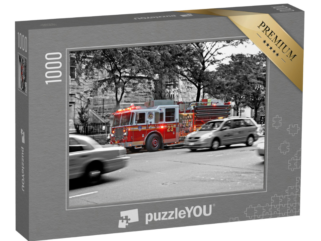 Puzzle 1000 pezzi „Camion dei vigili del fuoco di New York in azione“