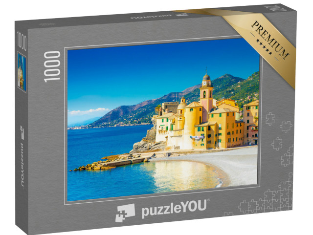 Puzzle 1000 pezzi „Pittoresca costa della Riviera del Mediterraneo. Vista panoramica della città di Camogli in Liguria“