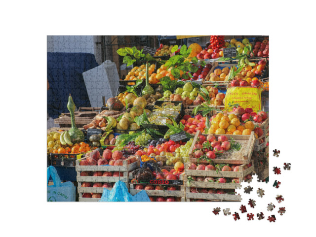 Puzzle 1000 pezzi „Il variopinto mercato di Capri al mattino“