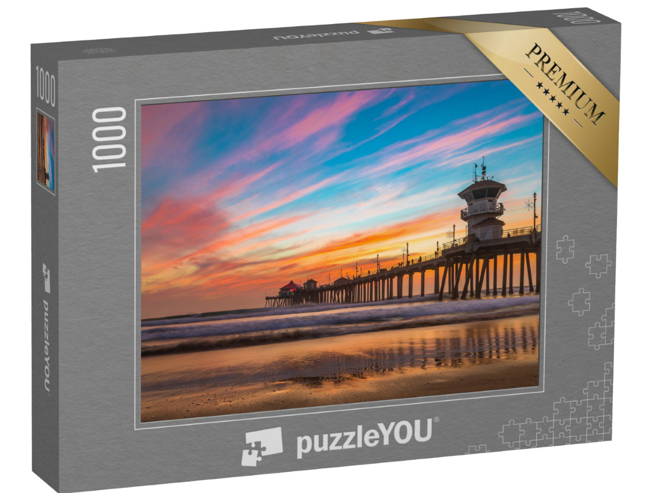 Puzzle 1000 pezzi „Bellissimo tramonto sul molo di Huntington Beach, California“