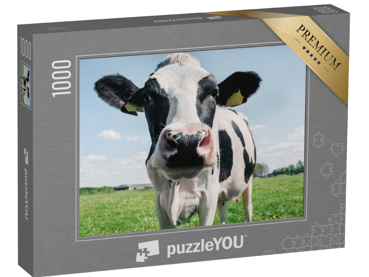 Puzzle 1000 pezzi „Primo piano di una mucca in bianco e nero“