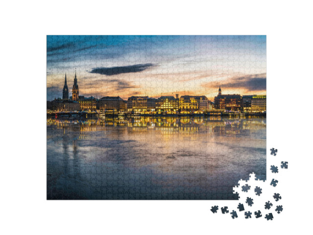 Puzzle 1000 pezzi „Vista di Amburgo e dell'Alster al tramonto“