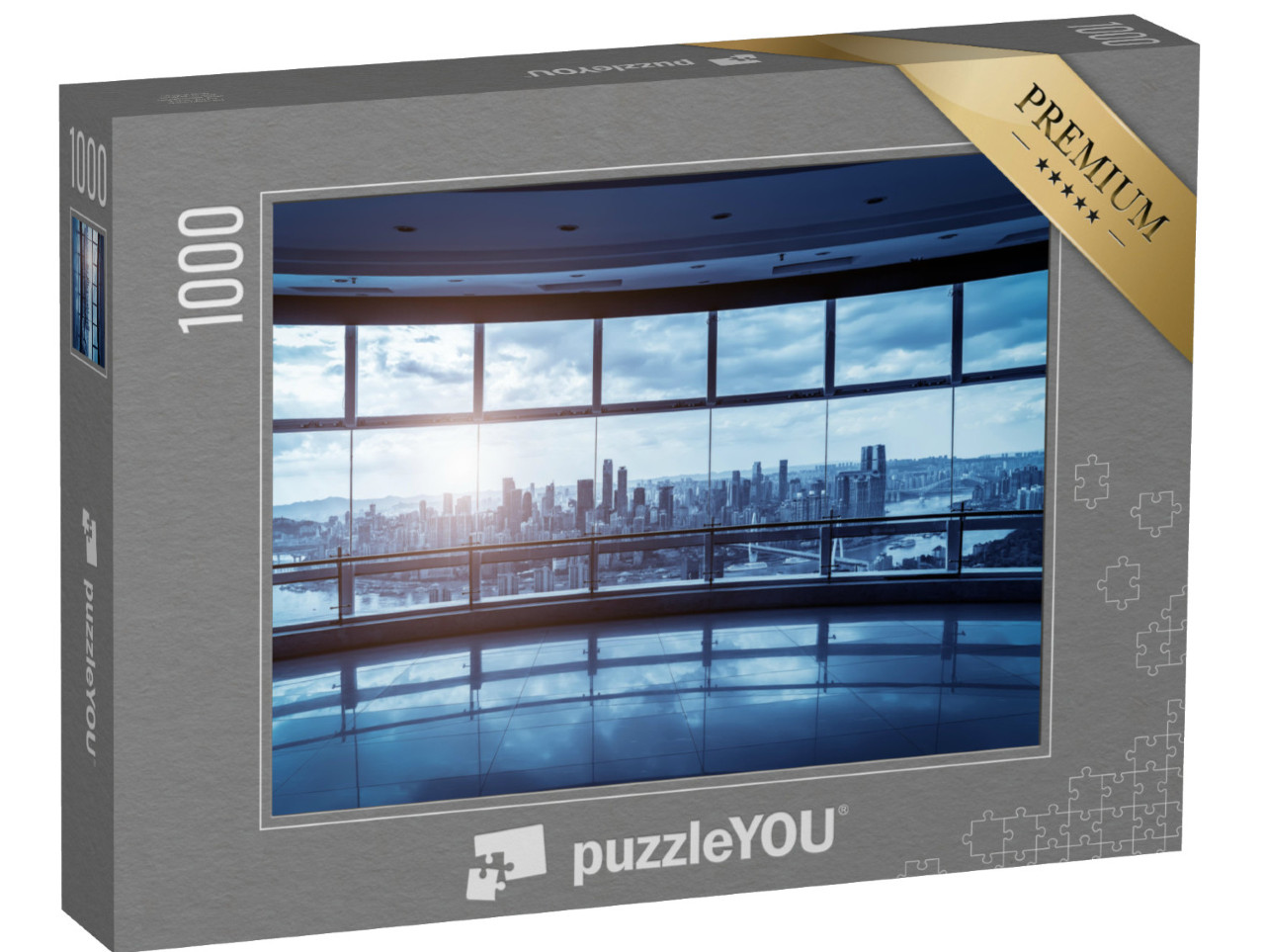 Puzzle 1000 pezzi „Edificio per uffici in vetro con skyline della città“