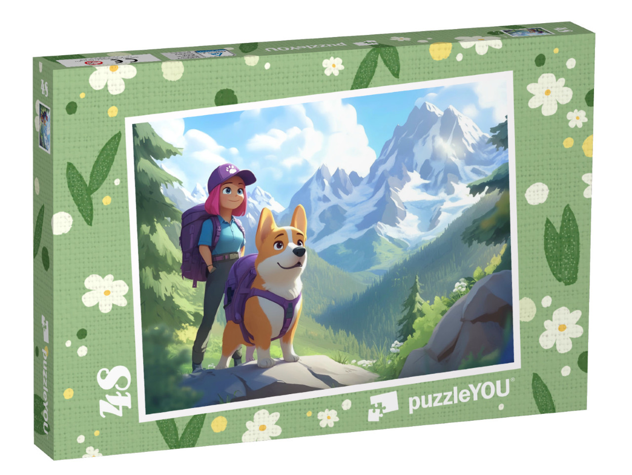 Puzzle 48 pezzi „Con cane e zaino in spalla nella natura“