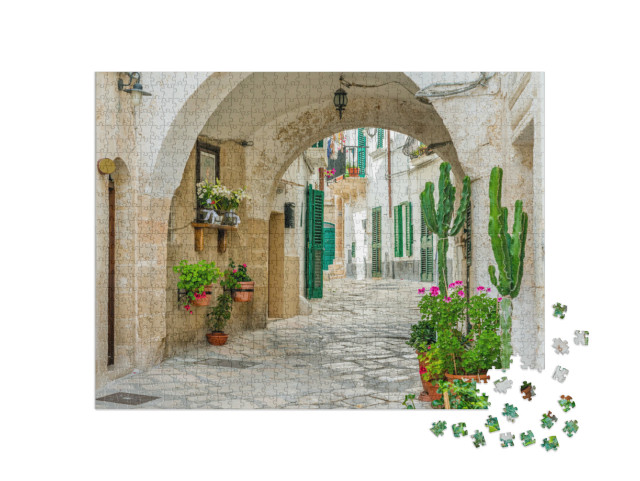 Puzzle 1000 pezzi „Scenario estivo a Monopoli, provincia di Bari, Puglia“