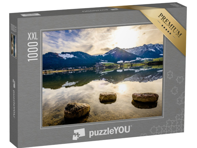 Puzzle 1000 pezzi XXL „Wilder Kaiser e Zahmer Kaiser sul lago Walchsee in Austria“