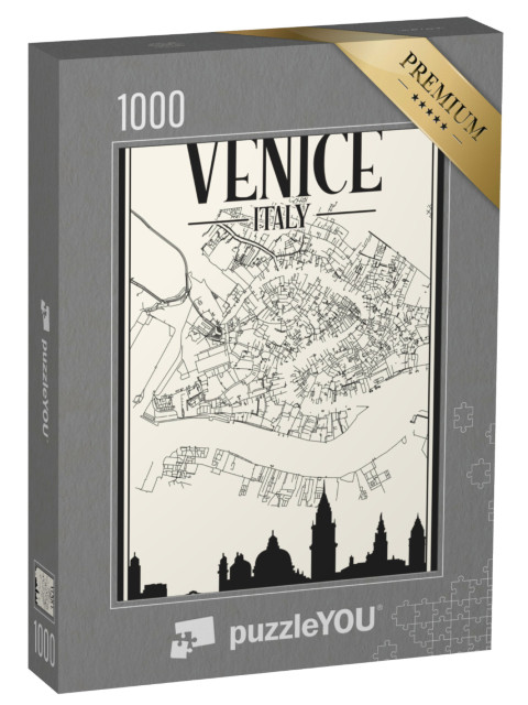 Puzzle 1000 pezzi „Mappa stradale bianca del centro di Venezia, disegnata a mano“