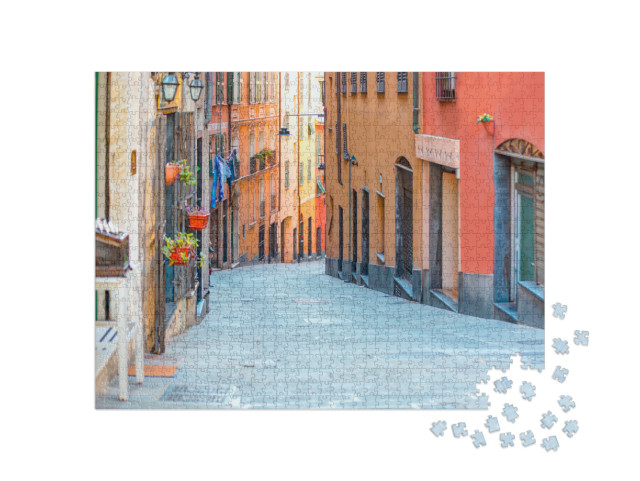 Puzzle 1000 pezzi „La casa alta e stretta e Genova è un porto storico di una città dell'Italia settentrionale“