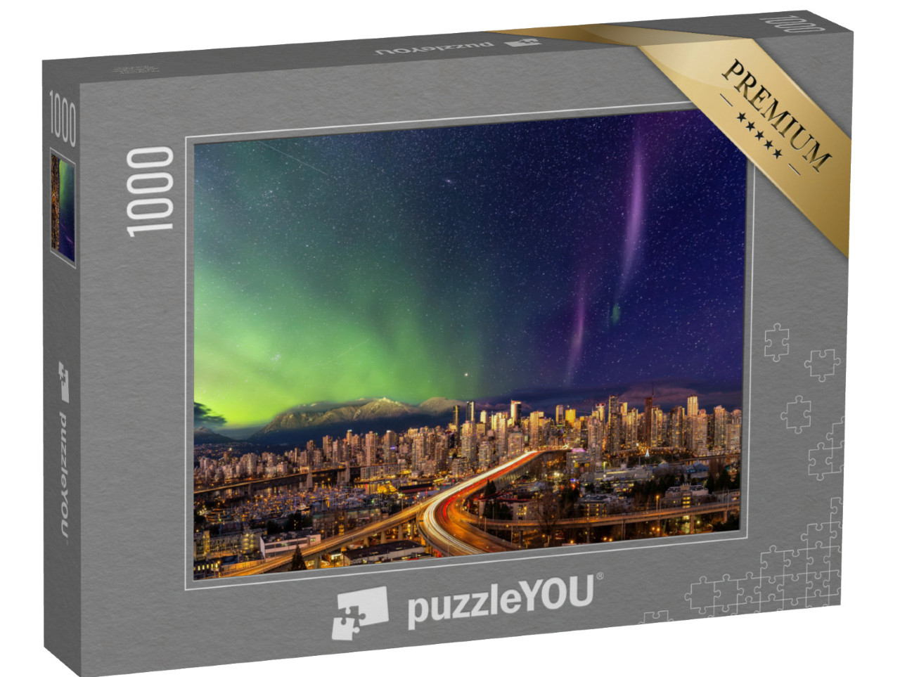 Puzzle 1000 pezzi „Il centro di Vancouver con l'aurora boreale“