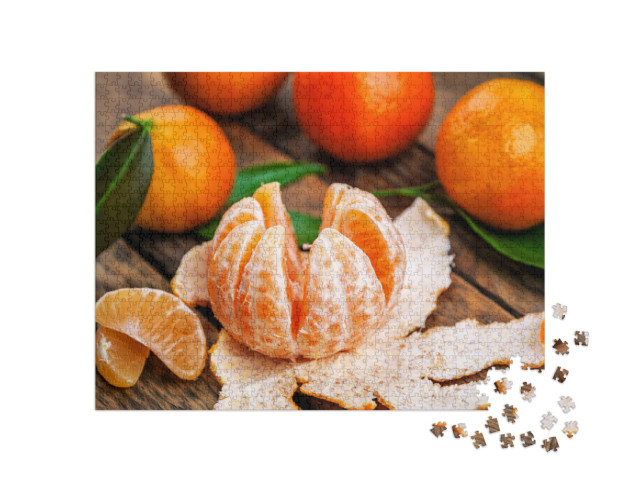 Puzzle 1000 pezzi „Mandarini succosi, mandaranci, foglie verdi“