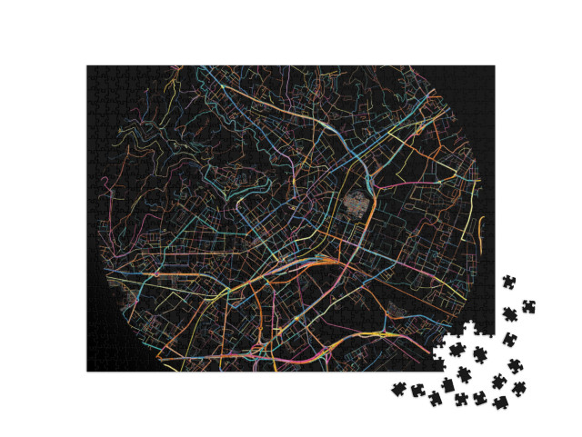 Puzzle 1000 pezzi „Mappa di Bergamo, Lombardia con tutte le strade principali e secondarie, le ferrovie e le vie d'acqua“