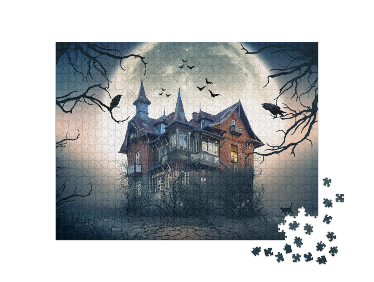 Puzzle 1000 pezzi „Casa stregata con la luna piena“