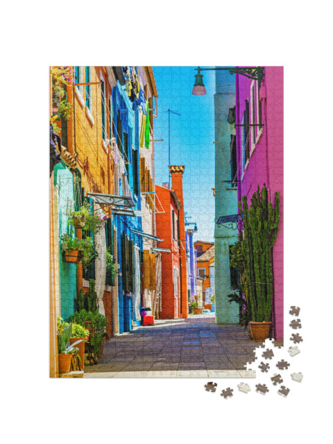 Puzzle 1000 pezzi „Case a schiera molto colorate a Venezia“