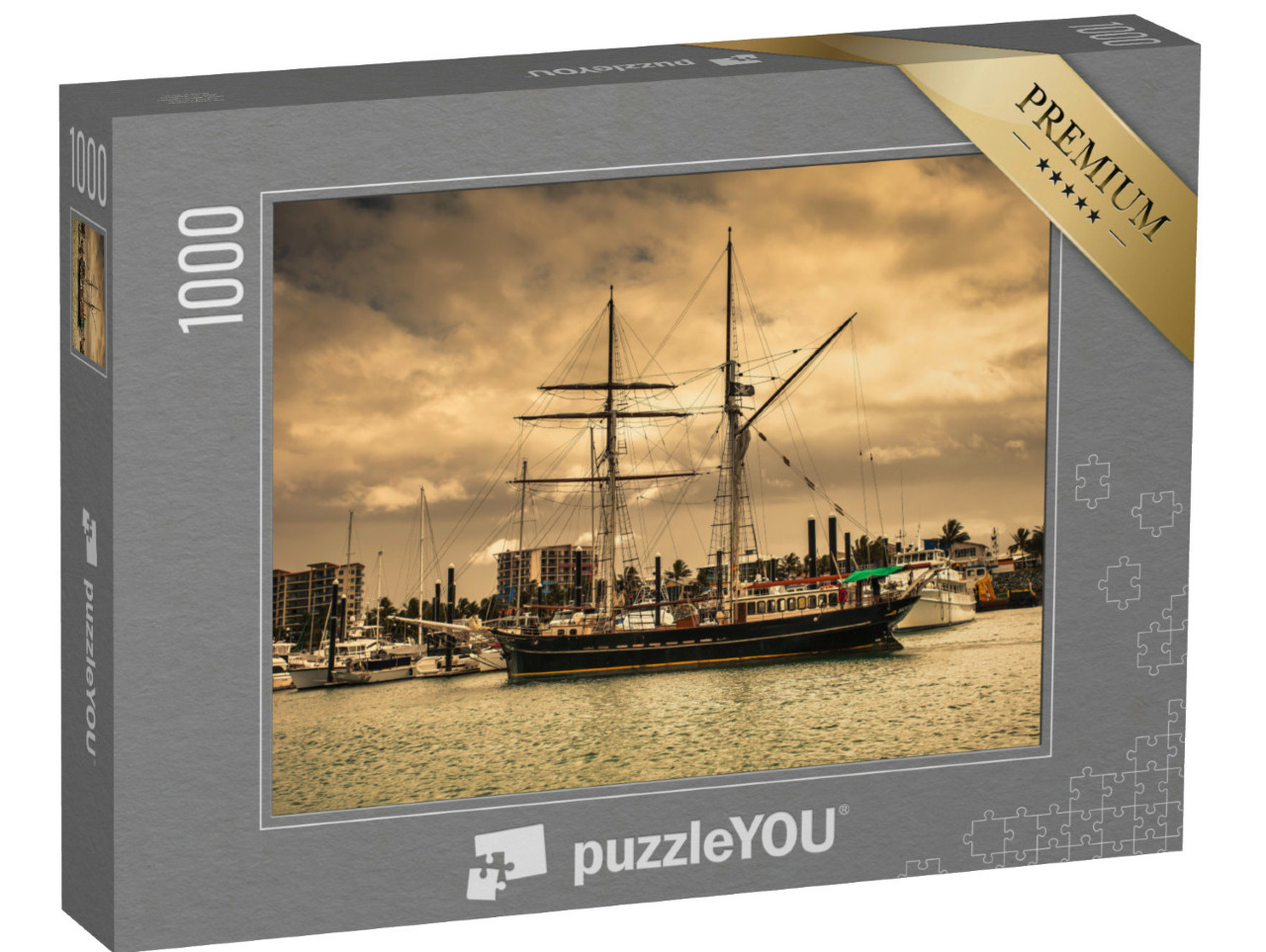 Puzzle 1000 pezzi „Vecchio veliero all'ancora, porto“
