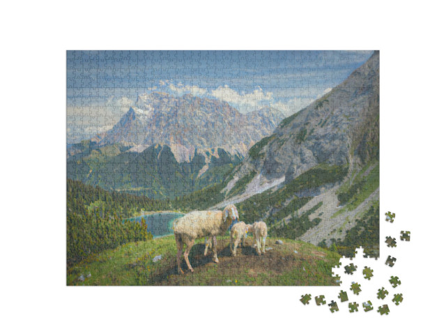 Puzzle 1000 pezzi „nello stile artistico di Claude Monet - Seebensee e Coburger Hütte“