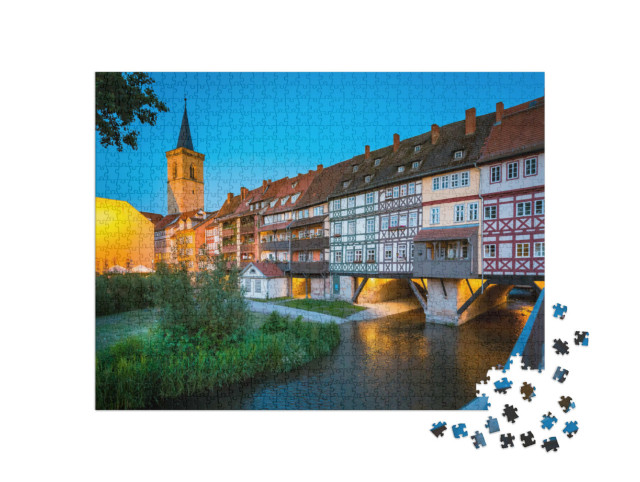 Puzzle 1000 pezzi „Centro storico di Erfurt con Krämerbrücke, Germania“
