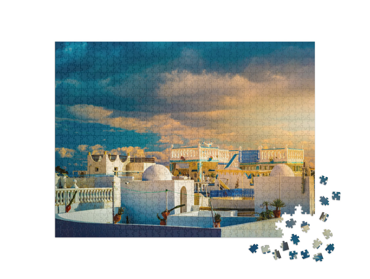 Puzzle 1000 pezzi „Cielo drammatico al tramonto su Medina, Tunisia“