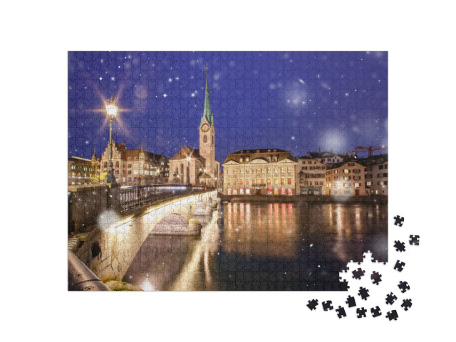 Puzzle 1000 pezzi „Nevicate nel centro di Zurigo“