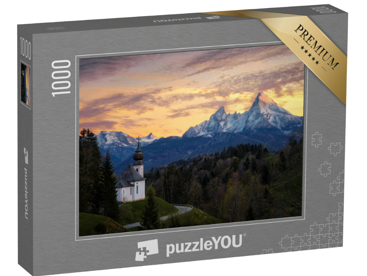 Puzzle 1000 pezzi „Cappella Maria Gern sopra Berchtesgaden con il monte Watzmann“