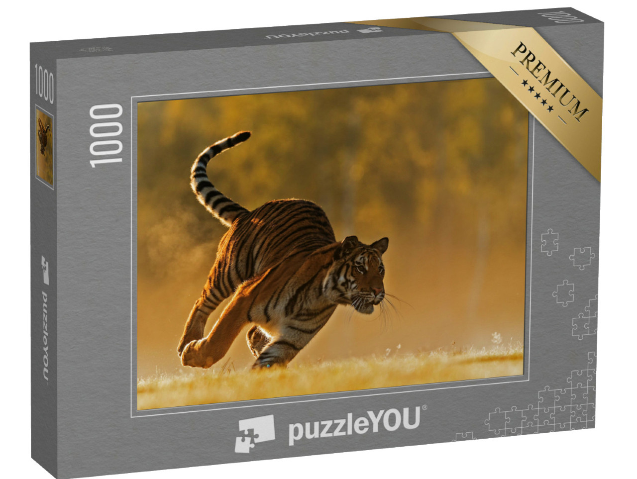 Puzzle 1000 pezzi „Una tigre siberiana a caccia in pieno volo“