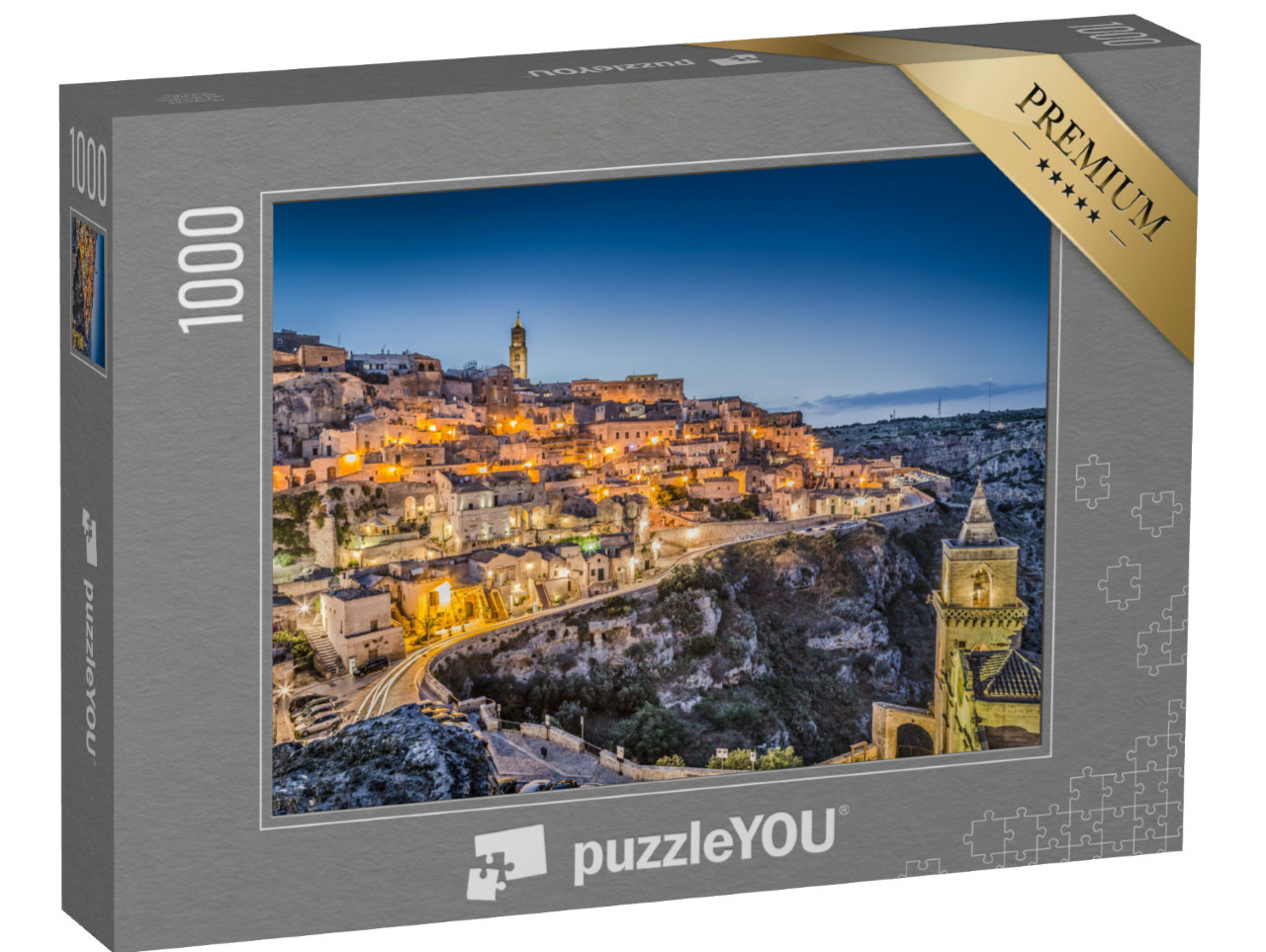 Puzzle 1000 pezzi „Antica città di Matera (Sassi di Matera) al tramonto, Basilicata, Italia meridionale“