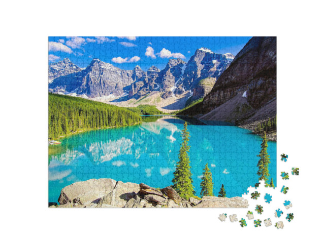 Puzzle 1000 pezzi „Un lago di montagna in una valle naturale in estate“
