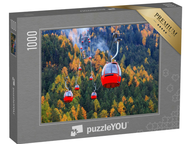 Puzzle 1000 pezzi „Skilift rosso per la pista da sci dell'Alpe di Siusi dal centro sciistico di Ortisei nelle Dolomiti“