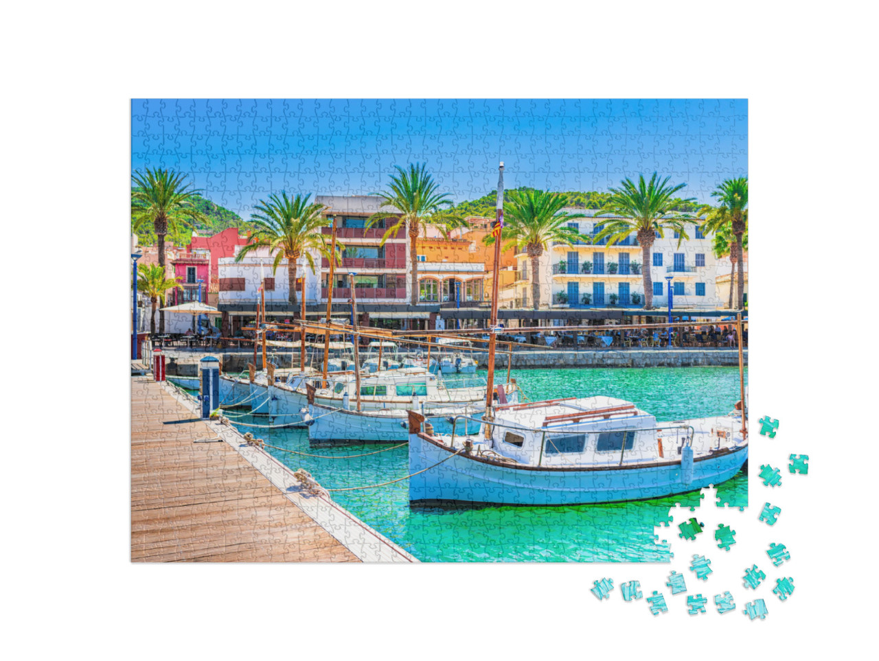 Puzzle 1000 pezzi „Barche al molo di Port de Andratx, Mallorca“