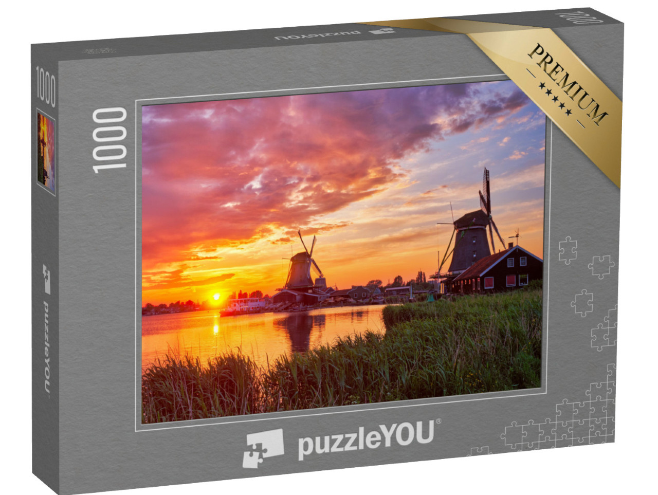 Puzzle 1000 pezzi „Mulini a vento nella località turistica di Zaanse Schans, nei Paesi Bassi“