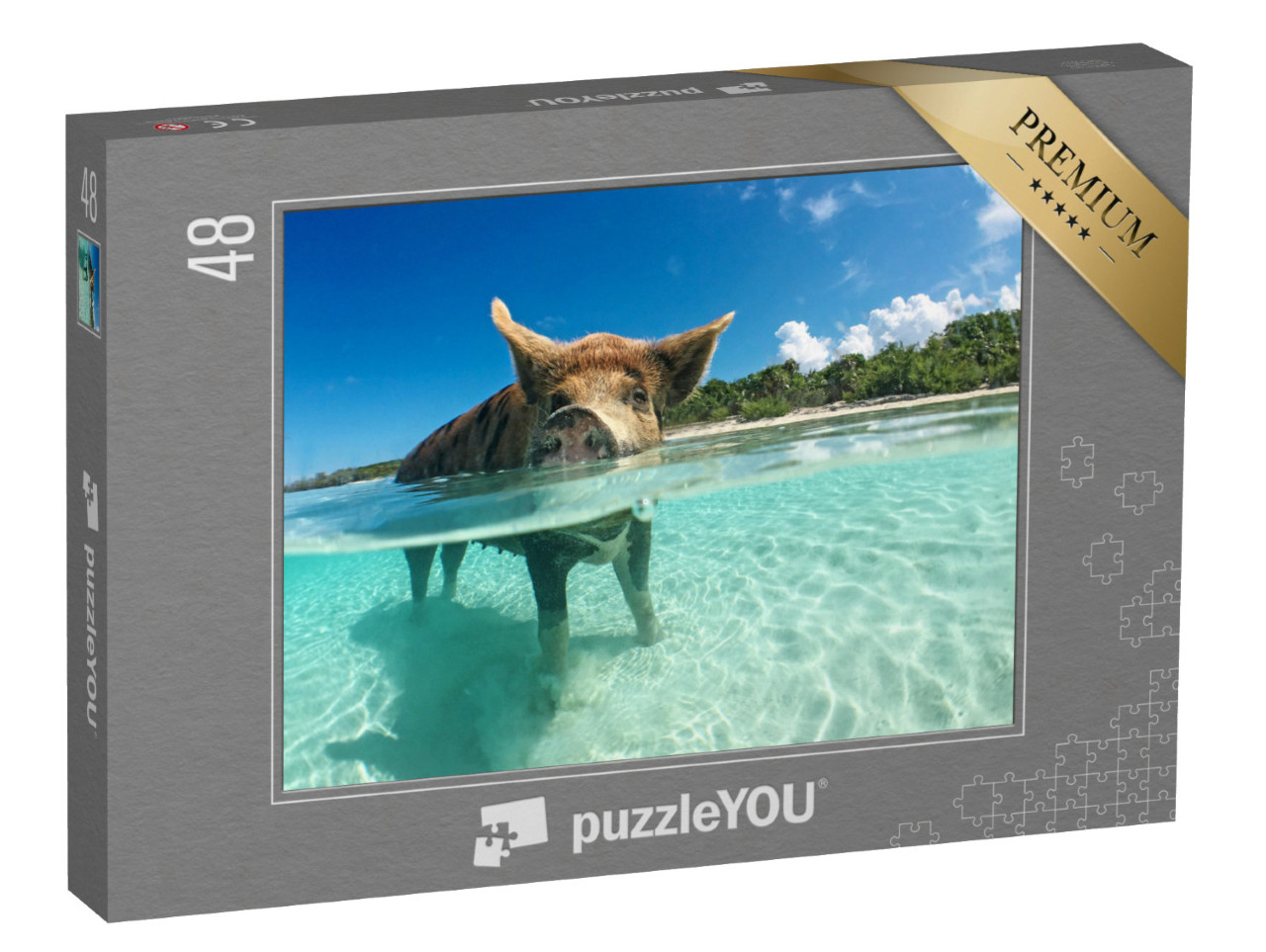 Puzzle 48 pezzi „Cinghiale amante dell'acqua alle Bahamas, nei Caraibi“