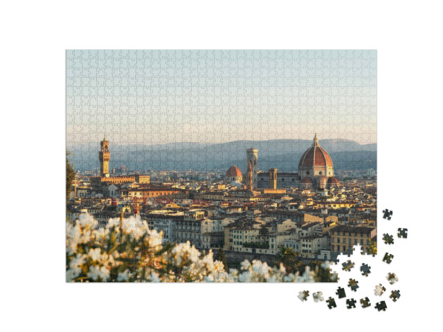 Puzzle 1000 pezzi „Panorama di Firenze all'alba da Piazza Michelangelo. La vista più bella del mondo.“