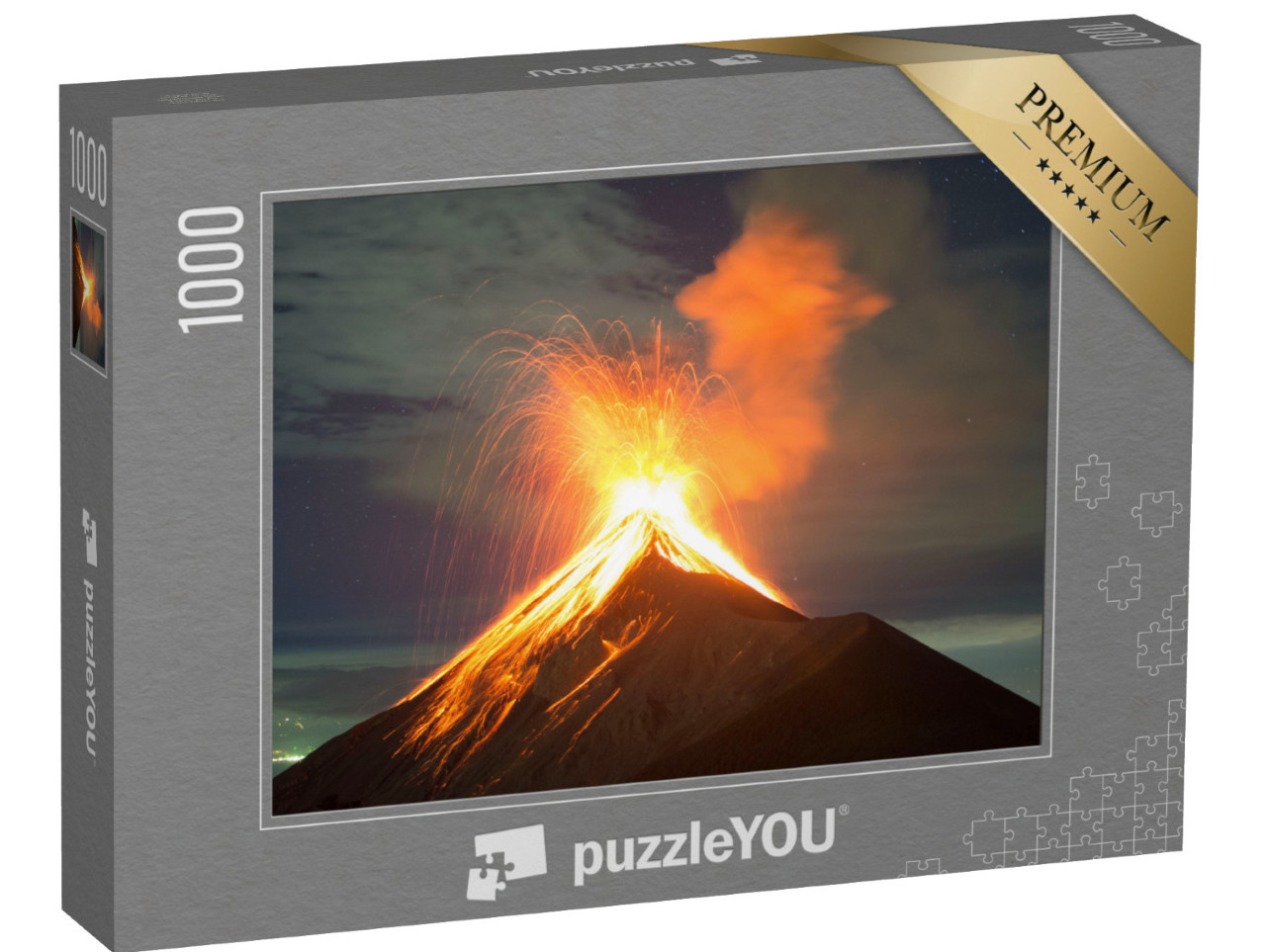 Puzzle 1000 pezzi „Eruzione vulcanica notturna, vulcano Fuego ad Antigua, Guatemala“