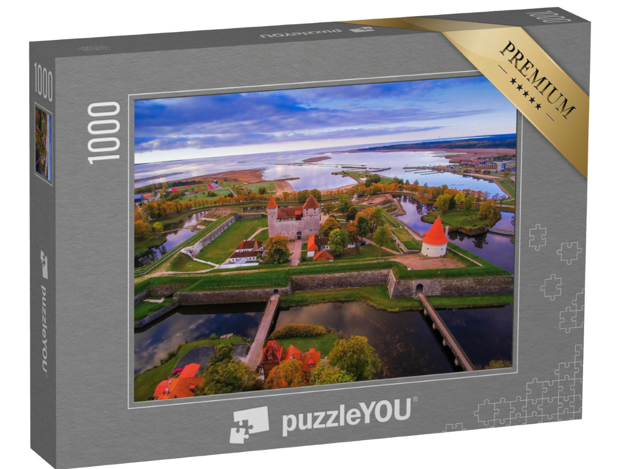 Puzzle 1000 pezzi „Veduta aerea della città di Saaremaa con il castello al centro“