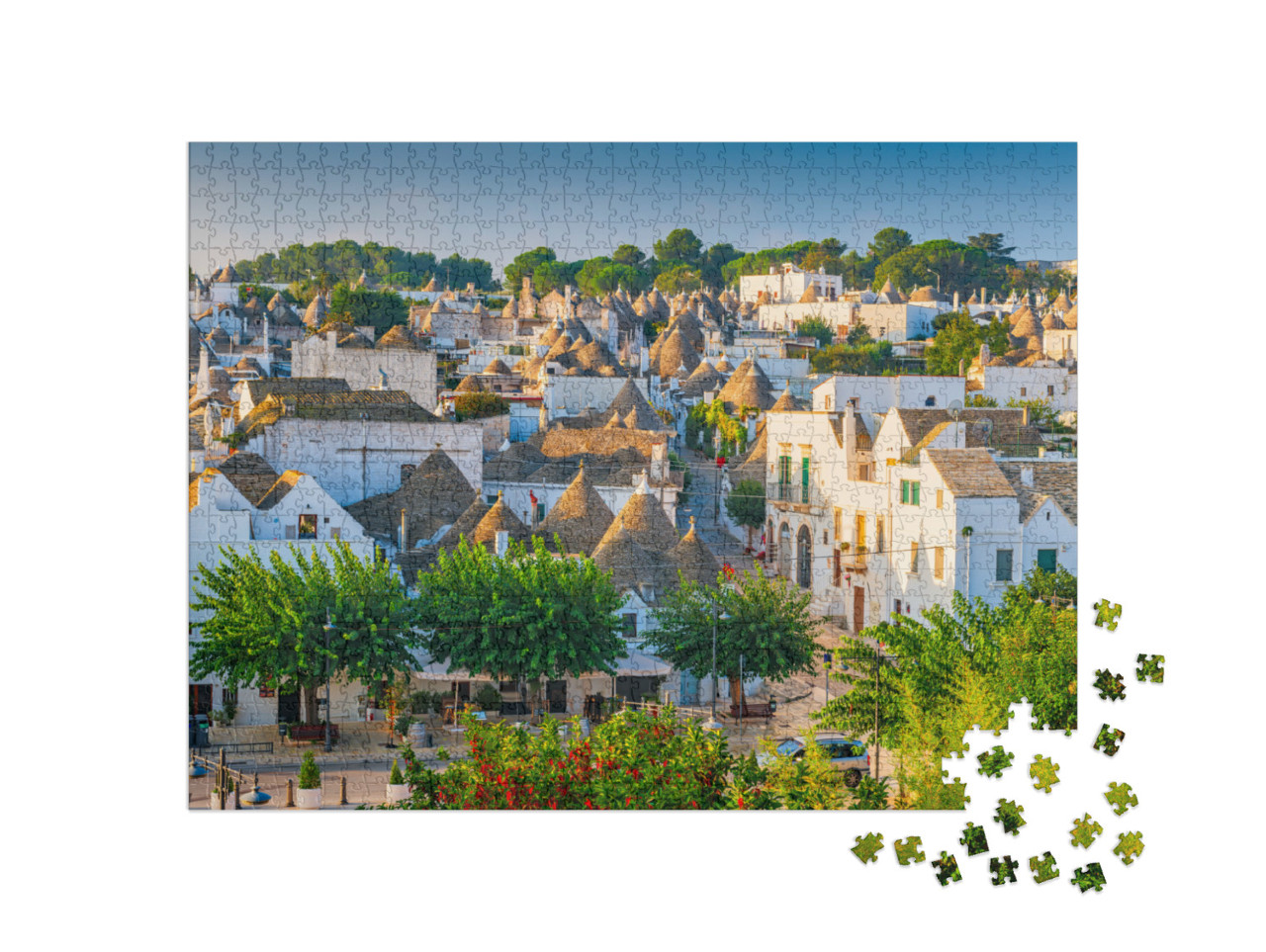 Puzzle 1000 pezzi „Alberobello, vista del centro storico con le tradizionali case a trullo“