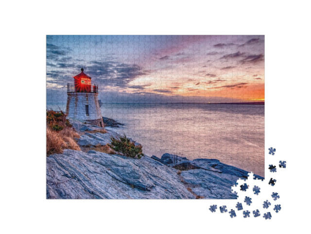 Puzzle 1000 pezzi „Tramonto al faro di Castle Hill, Newport, Rhode Island“