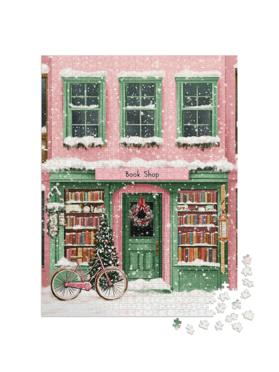 Puzzle 1000 pezzi „Libreria decorata per Natale“