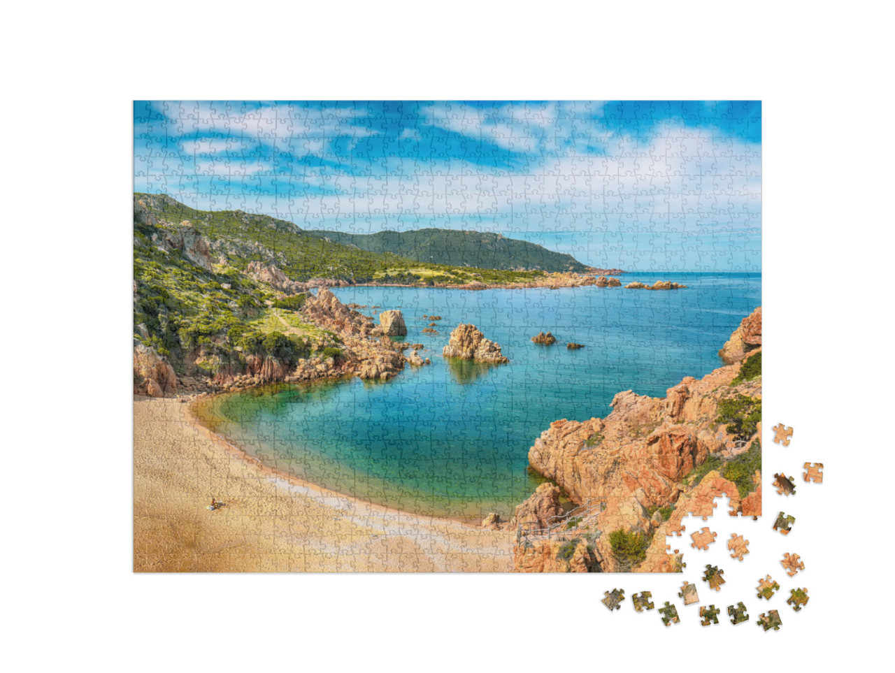 Puzzle 1000 pezzi „Costa Paradiso: spiaggia di Li Cossi, pittoresco paesaggio marino mediterraneo, Sardegna“