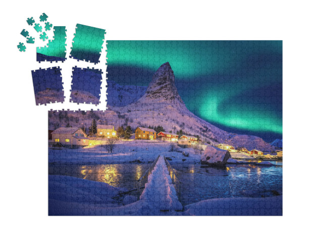 SMART SORTED® | Puzzle 1000 pezzi „L'aurora boreale nel paesaggio invernale delle Lofoten, Norvegia“