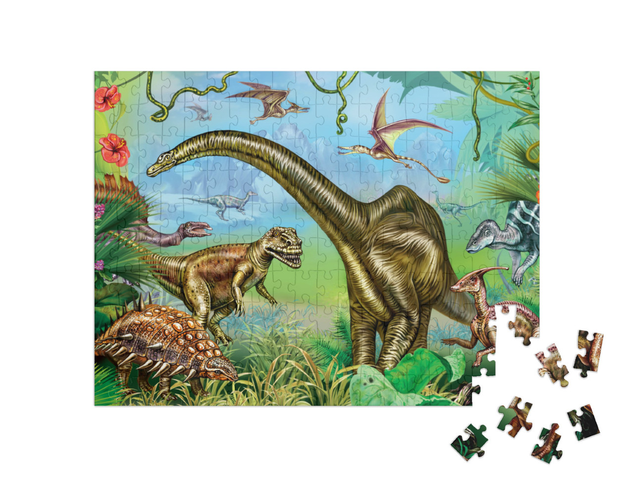 Puzzle 200 pezzi „Un mondo di dinosauri impressionanti“