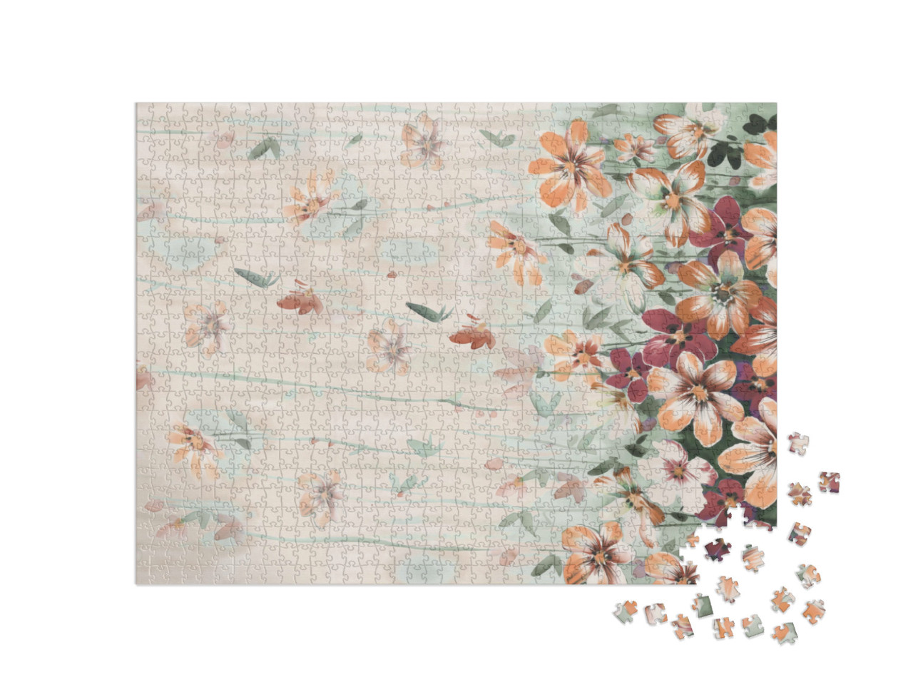 Puzzle 1000 pezzi „Illustrazione con fiori rossi e arancioni“